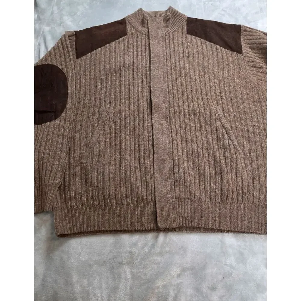Cabelas Outfitters Series Mens XL 100% Lambswool Sweater Brown Knit full zip - Picture 3 of 13